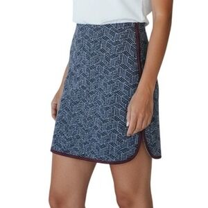 COP.COPINE Melofeebis Jacquard Graphic Mini Skirt EU 40 L Blue Burgundy Trim Y2K